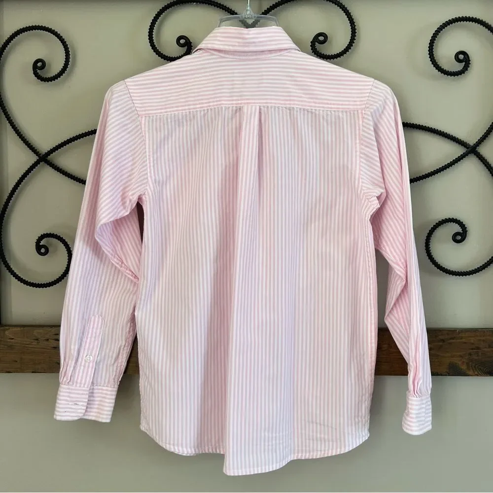 Children’s Place Girls Cotton Pink White Striped Button Down Blouse